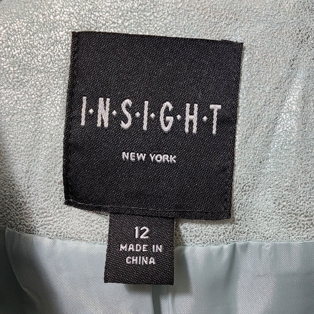 Insight NY blazer jacket metallic silver on sueded green fabric sz: 12 - Picture 2 of 11